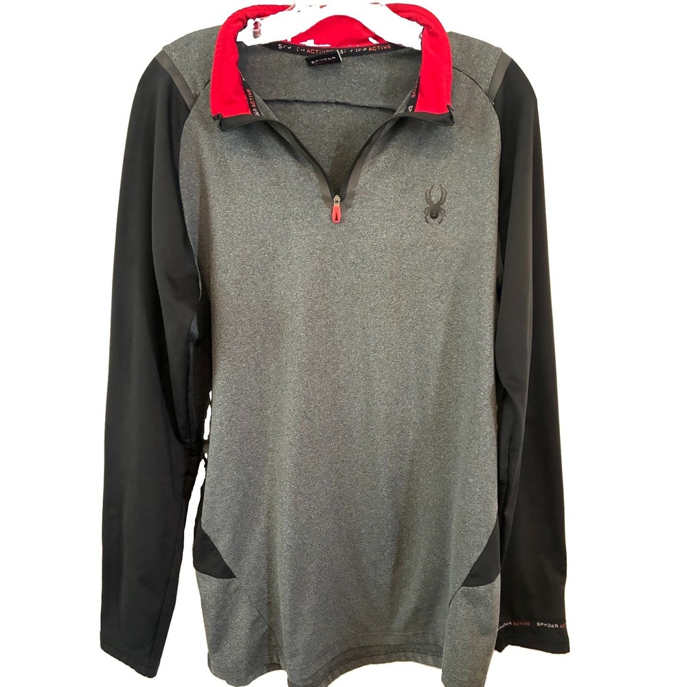 SpyderActive~ 1/4 Zip Fleece Pullover Sweatshirt Gray & Black Men's Shirt L
